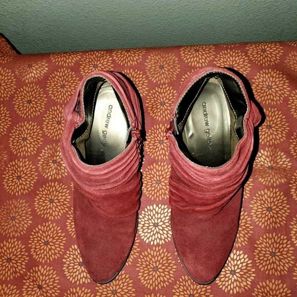 Andrew Geller Womens Shoes Red 8M Suede Fabry Ankle  Booties - Picture 6 of 10